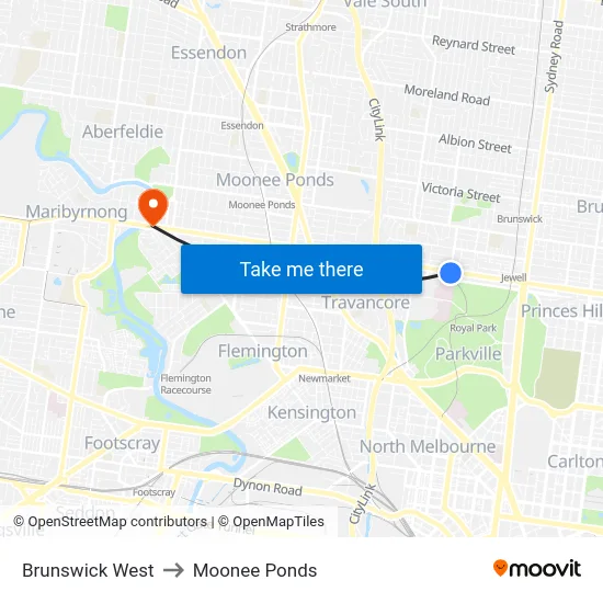 Brunswick West to Moonee Ponds map