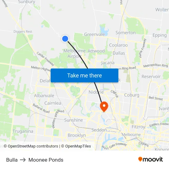Bulla to Moonee Ponds map