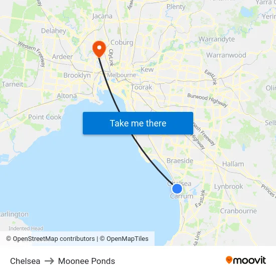 Chelsea to Moonee Ponds map