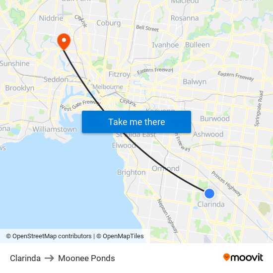 Clarinda to Moonee Ponds map