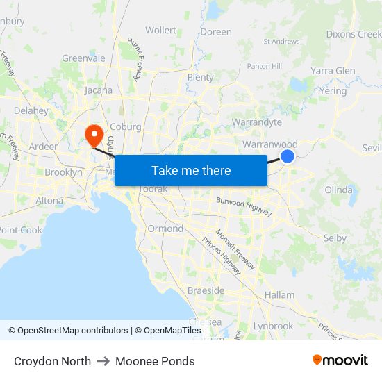 Croydon North to Moonee Ponds map