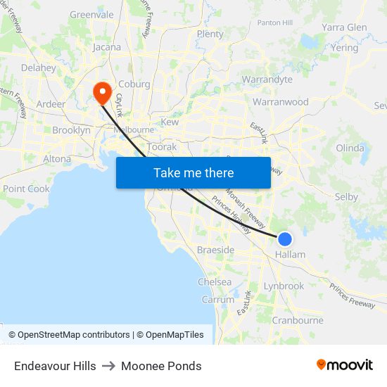 Endeavour Hills to Moonee Ponds map