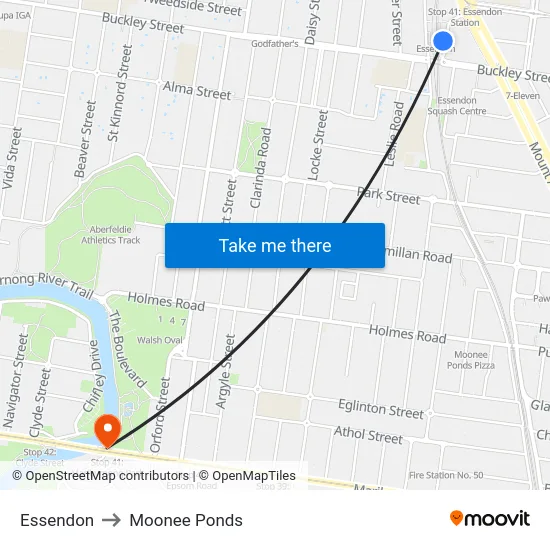 Essendon to Moonee Ponds map