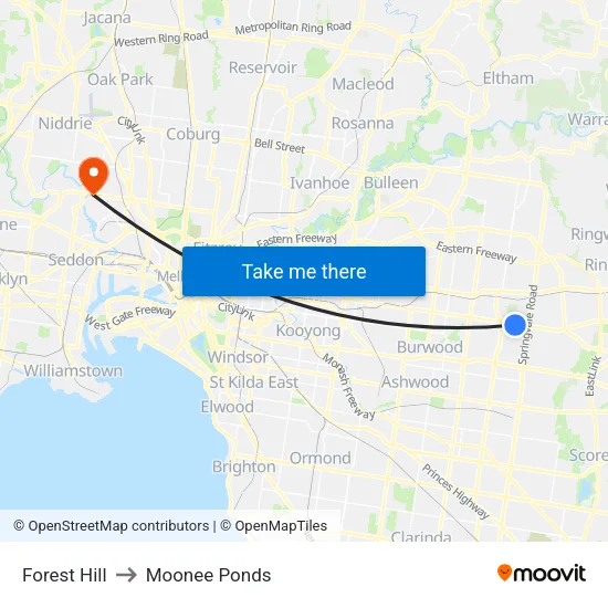 Forest Hill to Moonee Ponds map