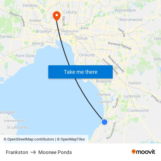 Frankston to Moonee Ponds map