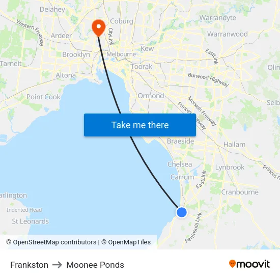Frankston to Moonee Ponds map