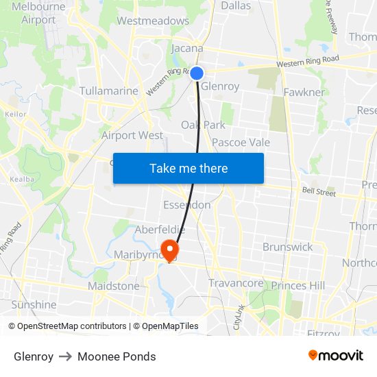 Glenroy to Moonee Ponds map