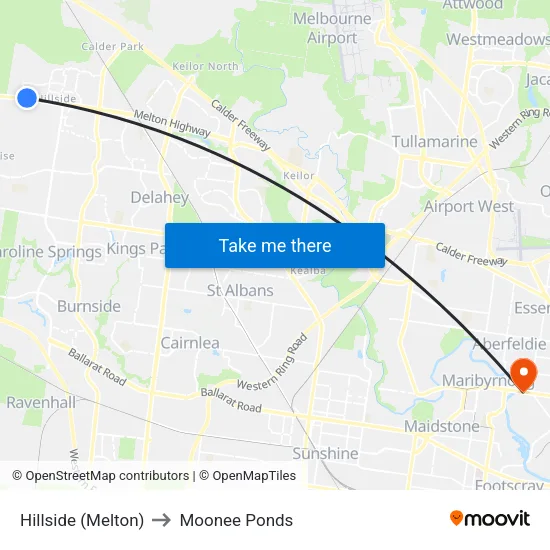 Hillside (Melton) to Moonee Ponds map