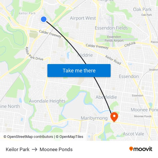 Keilor Park to Moonee Ponds map