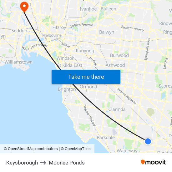 Keysborough to Moonee Ponds map