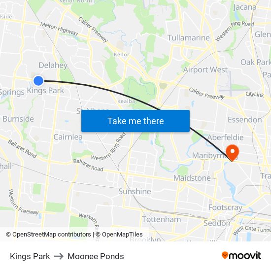 Kings Park to Moonee Ponds map