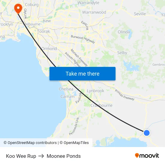Koo Wee Rup to Moonee Ponds map