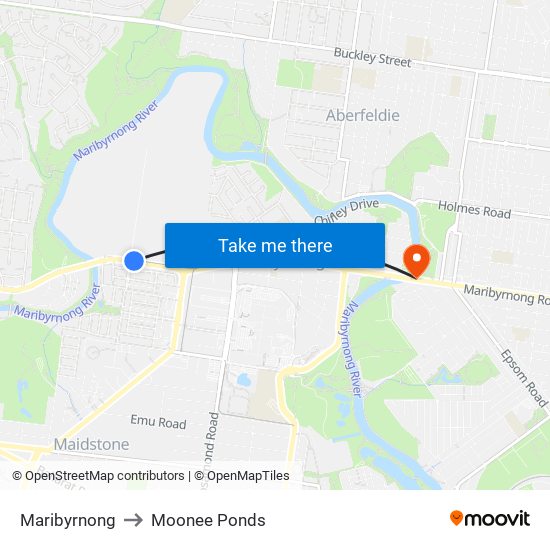 Maribyrnong to Moonee Ponds map