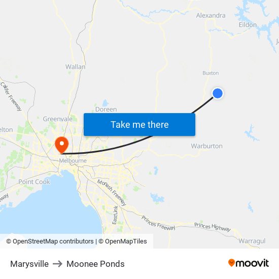 Marysville to Moonee Ponds map