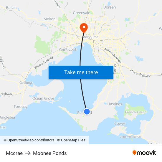 Mccrae to Moonee Ponds map