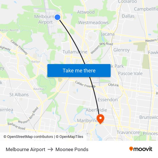 Melbourne Airport to Moonee Ponds map