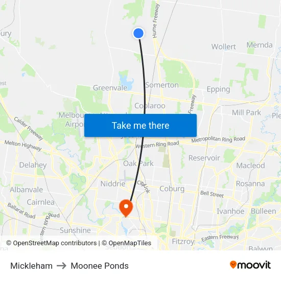 Mickleham to Moonee Ponds map