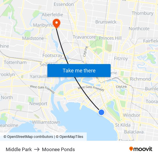 Middle Park to Moonee Ponds map