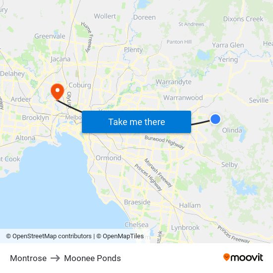 Montrose to Moonee Ponds map