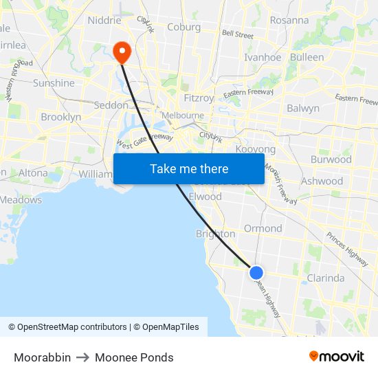 Moorabbin to Moonee Ponds map