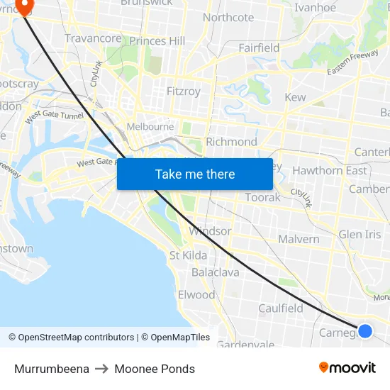 Murrumbeena to Moonee Ponds map