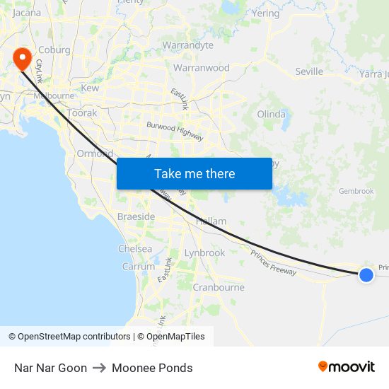 Nar Nar Goon to Moonee Ponds map