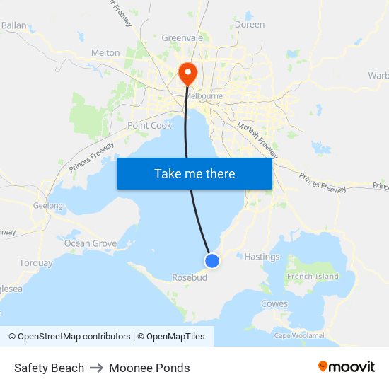 Safety Beach to Moonee Ponds map