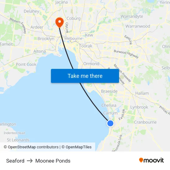 Seaford to Moonee Ponds map
