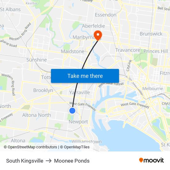 South Kingsville to Moonee Ponds map