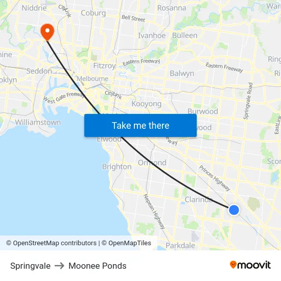 Springvale to Moonee Ponds map