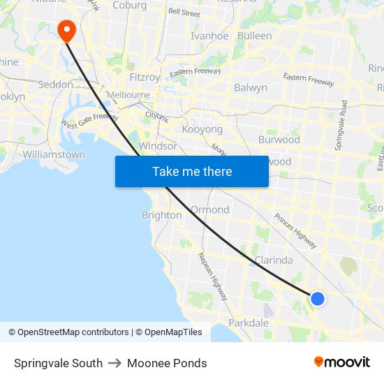 Springvale South to Moonee Ponds map