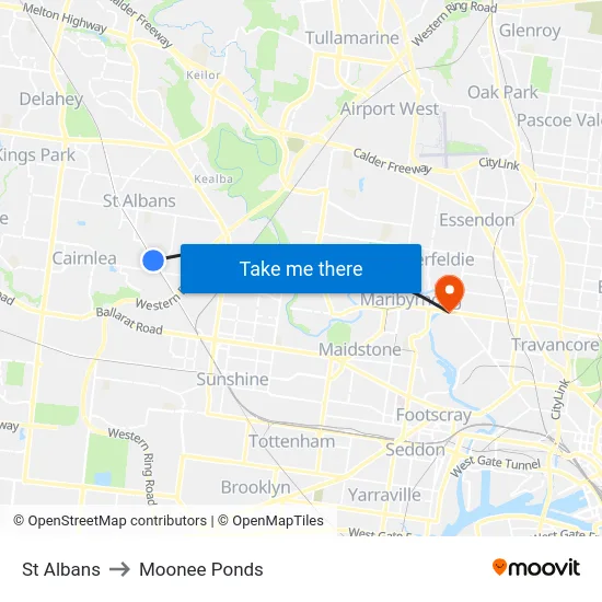 St Albans to Moonee Ponds map