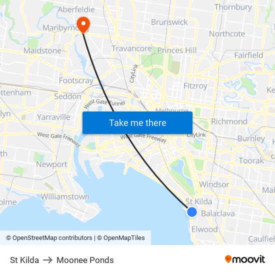 St Kilda to Moonee Ponds map