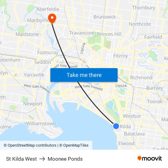 St Kilda West to Moonee Ponds map