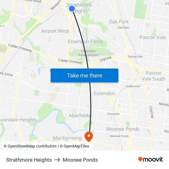 Strathmore Heights to Moonee Ponds map