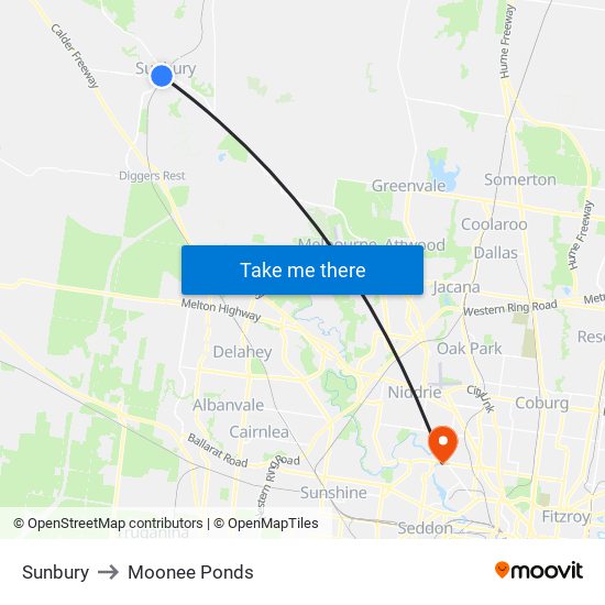 Sunbury to Moonee Ponds map