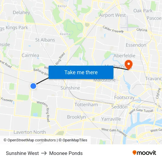 Sunshine West to Moonee Ponds map