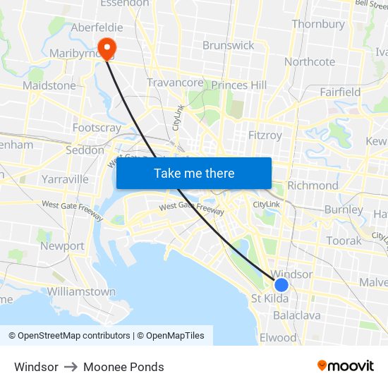 Windsor to Moonee Ponds map