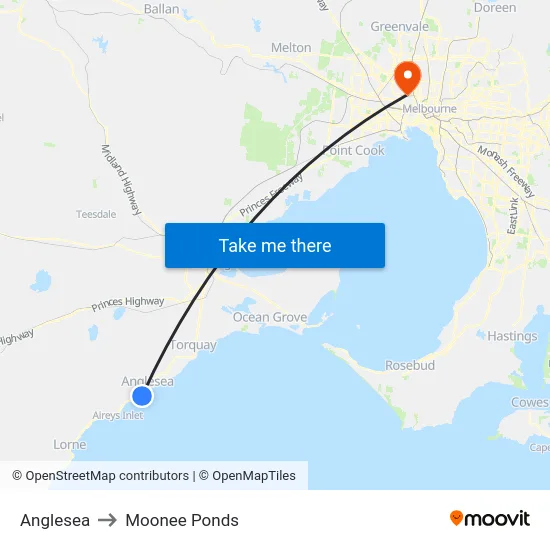 Anglesea to Moonee Ponds map