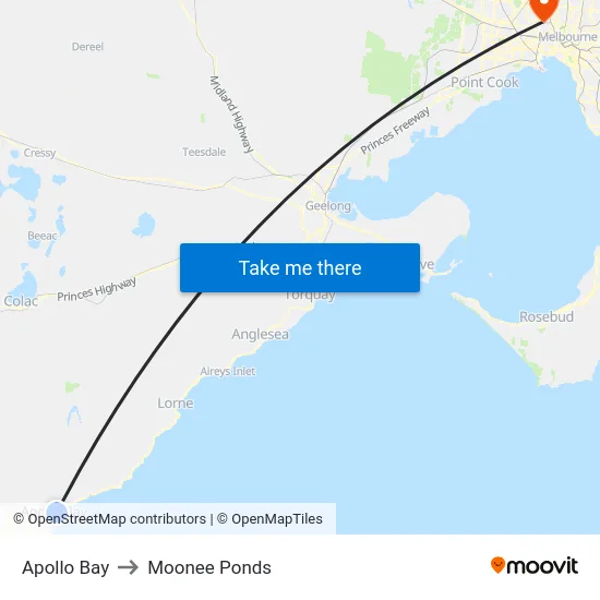 Apollo Bay to Moonee Ponds map