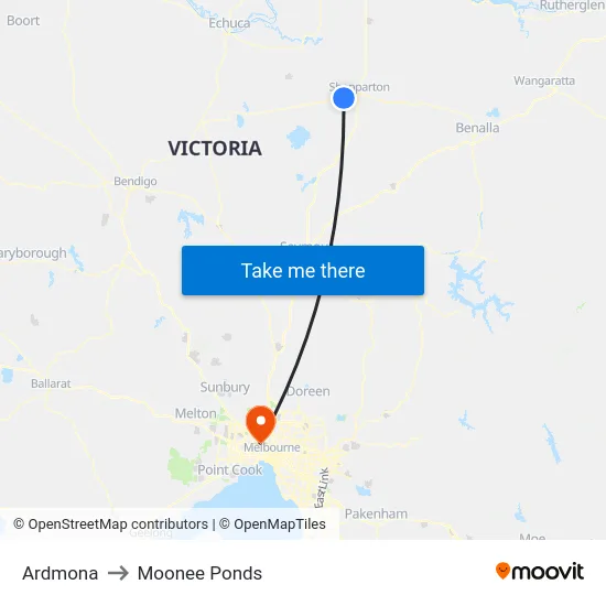 Ardmona to Moonee Ponds map