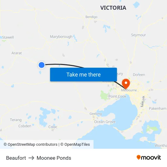 Beaufort to Moonee Ponds map