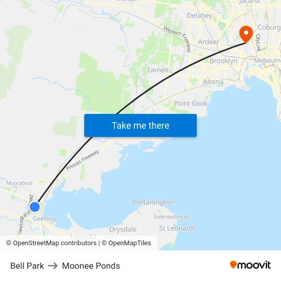 Bell Park to Moonee Ponds map