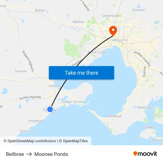 Bellbrae to Moonee Ponds map