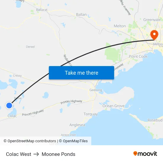 Colac West to Moonee Ponds map