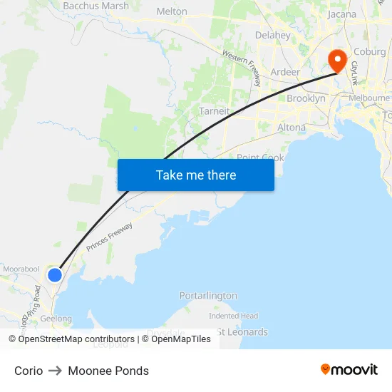 Corio to Moonee Ponds map