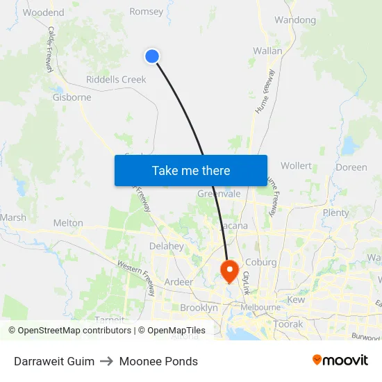 Darraweit Guim to Moonee Ponds map
