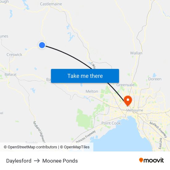 Daylesford to Moonee Ponds map