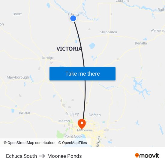 Echuca South to Moonee Ponds map