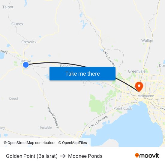 Golden Point (Ballarat) to Moonee Ponds map